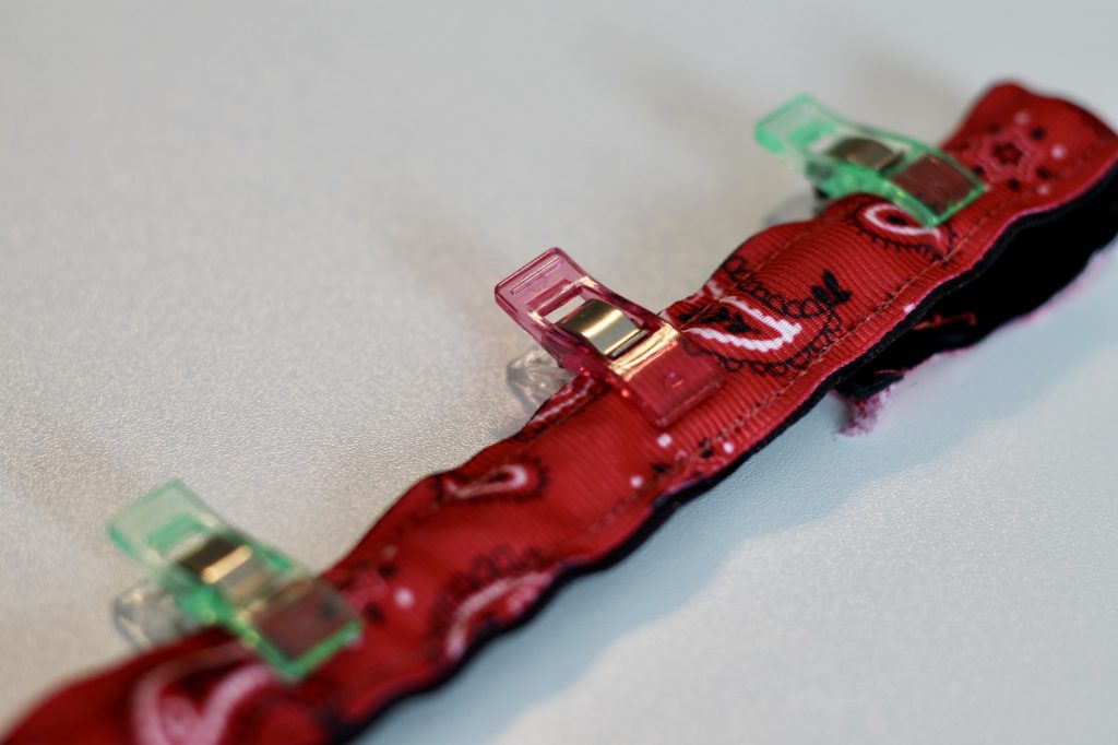 DIY Non-Slip Headband clipped together before sewing