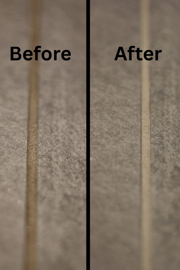 Before and after using Homemade Grout Cleaner